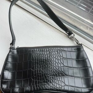 JW PEI Black Crocodile-Embossed Shoulder Bag